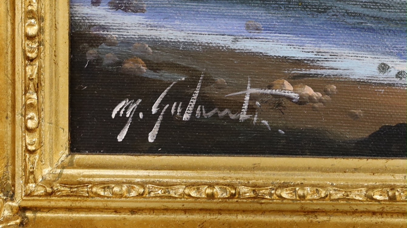 Mario Galanti (Italian, 1923-1998), oil on canvas, View along the Neapolitan coast, signed, 19 x 79cm